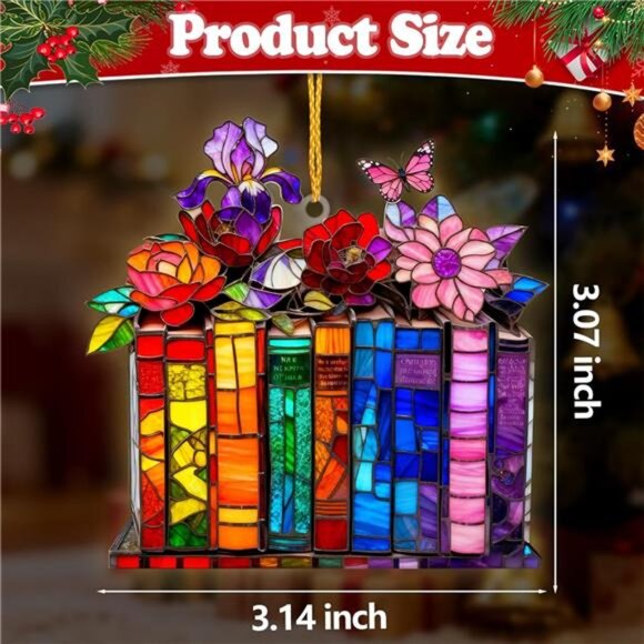 Acrylic Book Ornament Stained Glass Style Window Hanging for Book Lovers - Picture 3 of 7